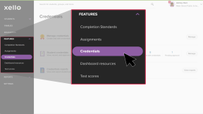 Click to enlarge Educator account in Xello. The Features menu is open and the cursor is selecting Credentials
